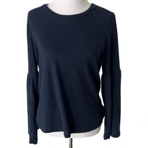 Alya Blue Ribbed Crewneck Top w/Angel Sleeves size M